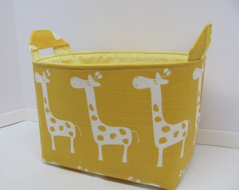 LARGE Fabric Organizer Basket Storage Container Bin Bucket Bag Diaper Holder Home Decor- Size Large - Yellow Giraffes