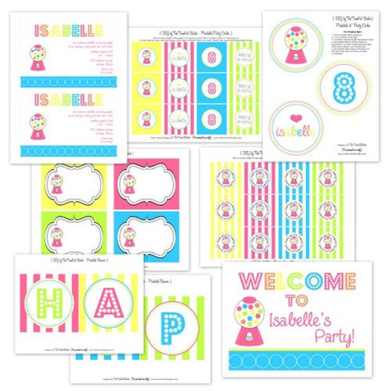 Bubble Gum Birthday Printable Party Collection by The TomKat Studio Il_570xn