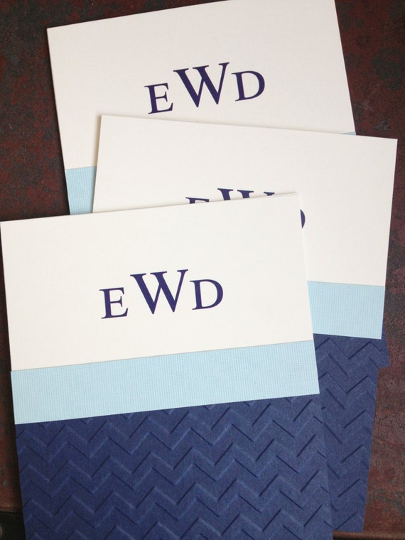 Items similar to Personalized Boys Stationery Chevron Embossed Blue and ...