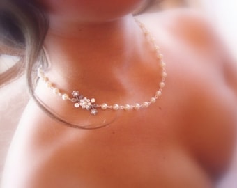 Bridal jewelry, bridal necklace, wedding necklace, vintage style necklace, antique silver, Swarovski crystals and pearls