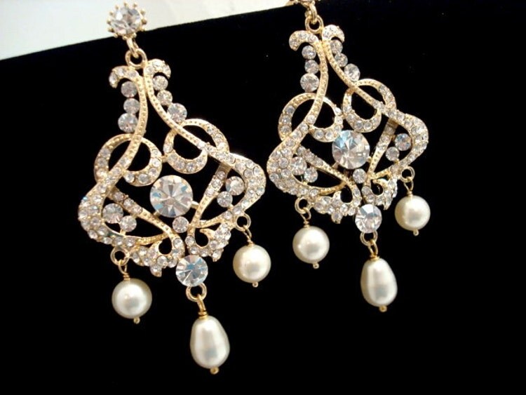 Gold chandelier earrings Bridal earrings Crystal by treasures570