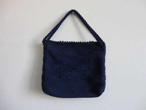 VINTAGE navy blue WOVEN nylon HANDBAG