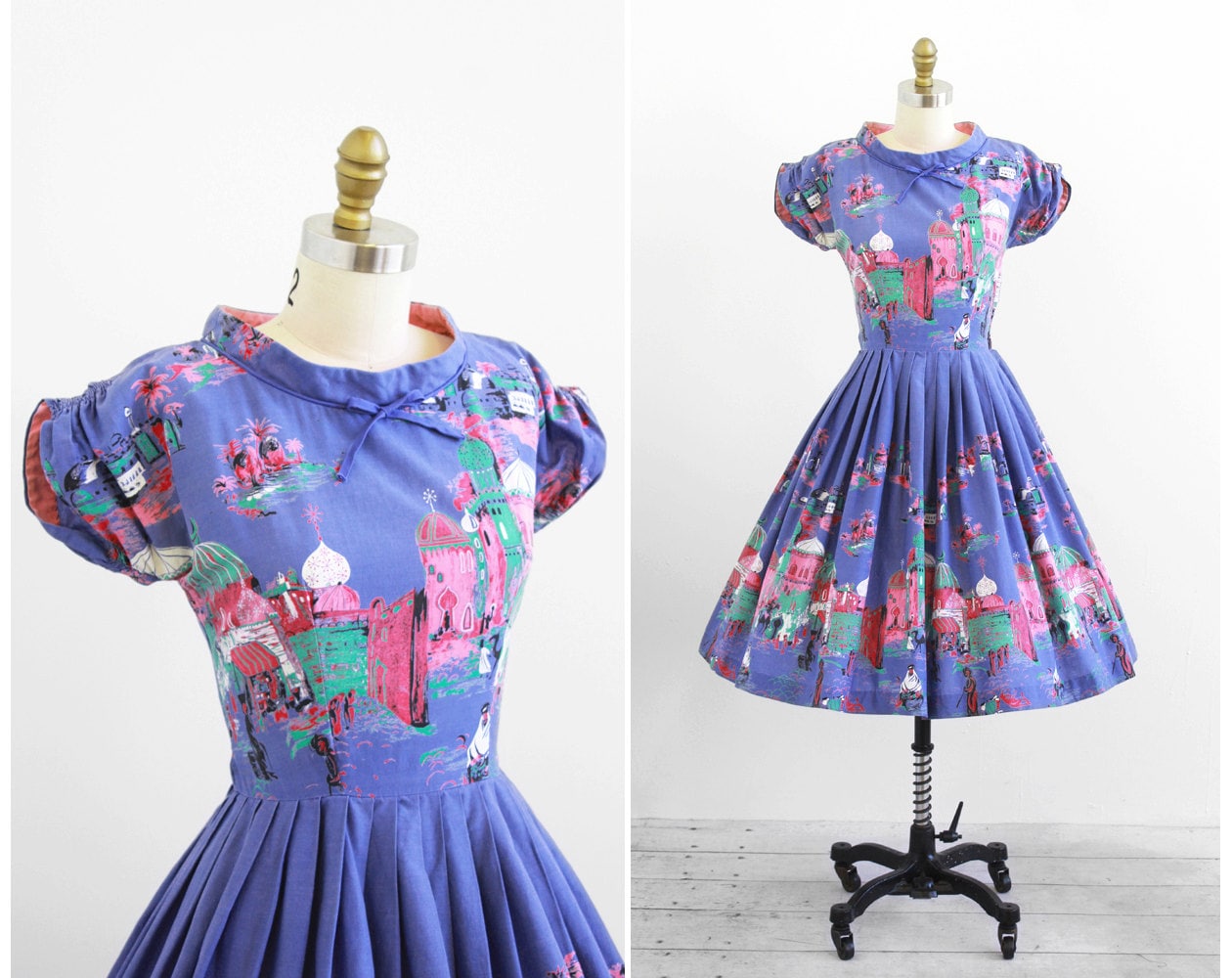 Vintage 1950s Dress / 50s Dress / Purple And Pink By RococoVintage