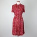 60s dress / pink diamond print short sleeve fitted waist pleated (m - l)