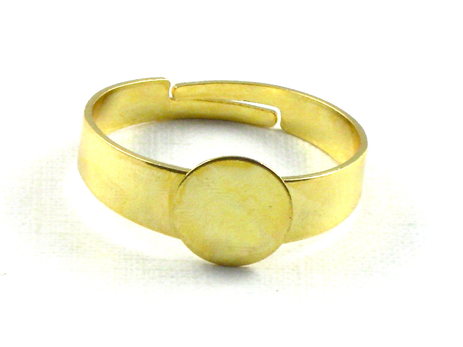 10 gold RING blanks with 8mm pad. Adjustable for ring size 7