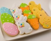 Easter Cookies, Bunny Cookies, Easter Basket - 12 Decorated Sugar Cookies Easter Cookies, Bunny Cookies, Easter Basket - 12 Decorated Sugar Cookies