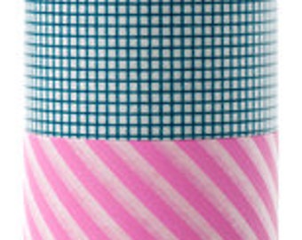mt Washi Masking Tape - Teal Grid & Pink Stripes - Wide Set 2 - I