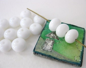 Vintage Glass Beads White Chubby Spacer Rondelle 8mm vgb0503 (24)