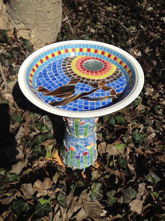 Bird Bath Stained Glass Mosaic Art Morning Bird Call