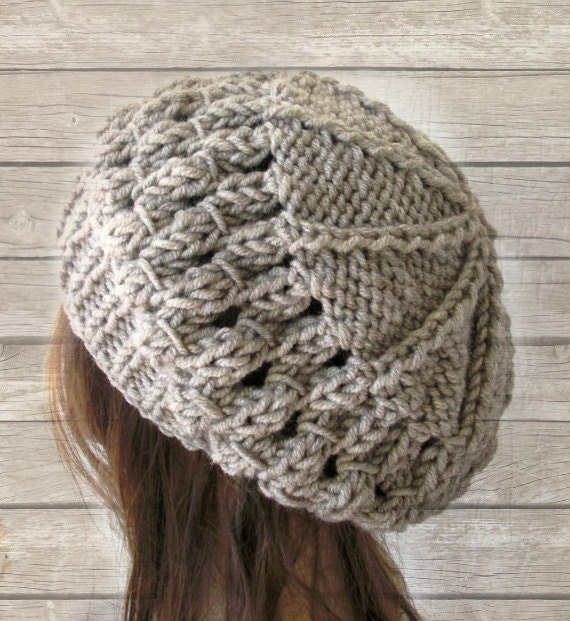 Knit Hat Winter Hat beret in Oatmeal beige Womens Hat gift