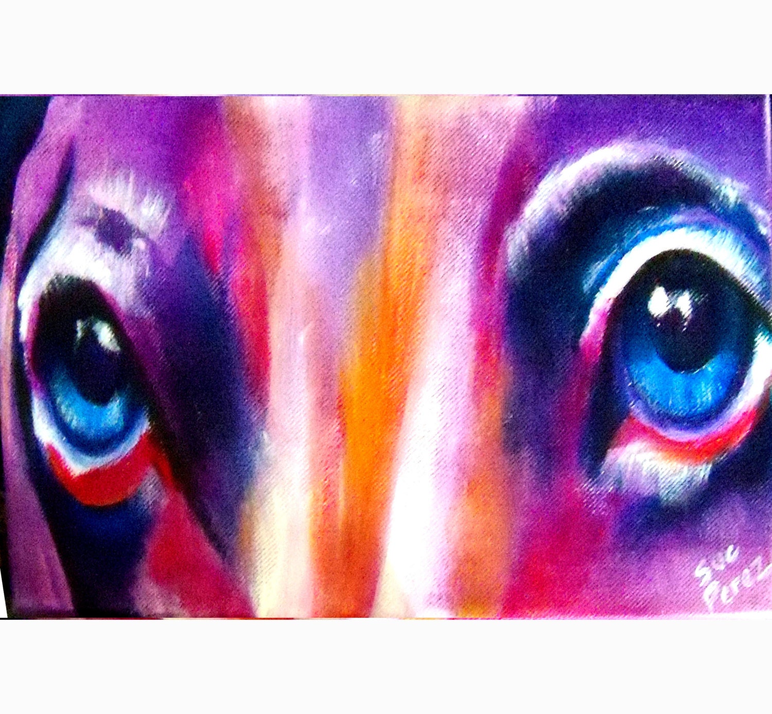 original art painting colorful dog eyes acrylic 6x12 canvas