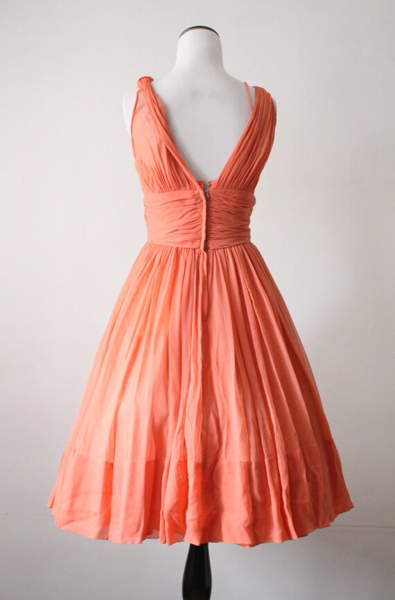 1950s dress coral chiffon 50s dress
