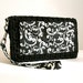 RESERVED for kathi Organizer wallet wristlet in black cream swirl, crochet and fabric