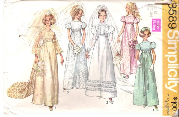 Vintage Regency  Style  Wedding  Dress  Sewing Pattern  Simplicity