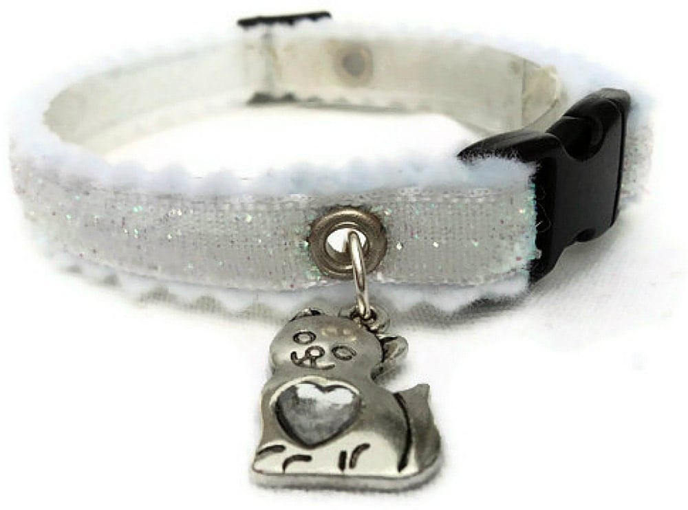 White Cat Collar Breakaway Style with Kitty Charm