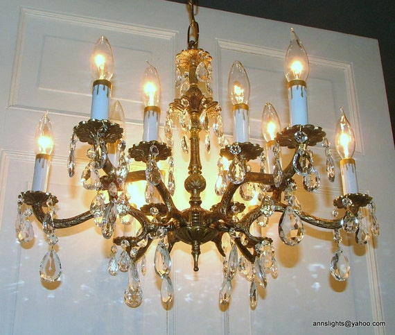 Crystal Chandelier Lighting 72 Prism Vintage Brass Glamour and Glitz 
