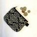 Fabric Coin Purse Black and Cream Damask Zipper Mini Change Purse Handmade