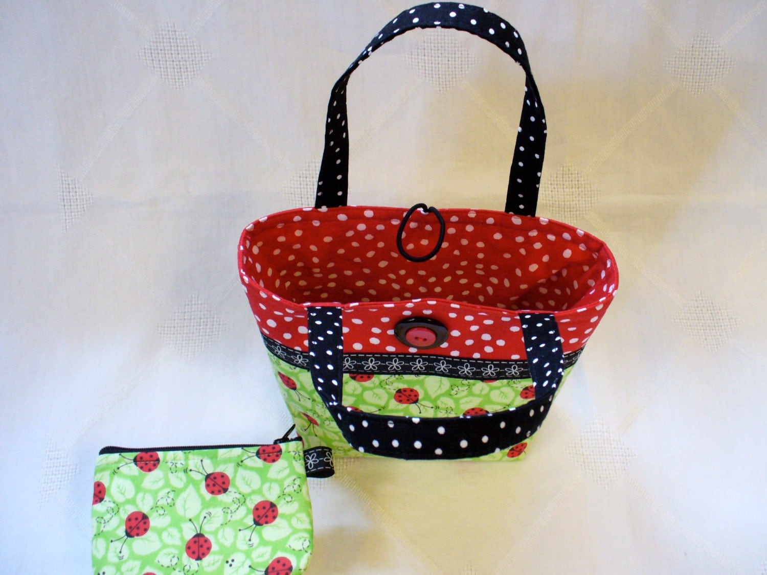 Little Girls Purse Coin Purse Set Ladybugs Fabric Mini Tote