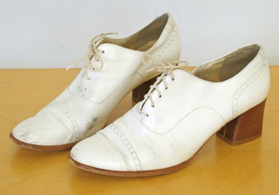 Great Gatsby Lace Up White Oxford Heels by flutterandecho on Etsy