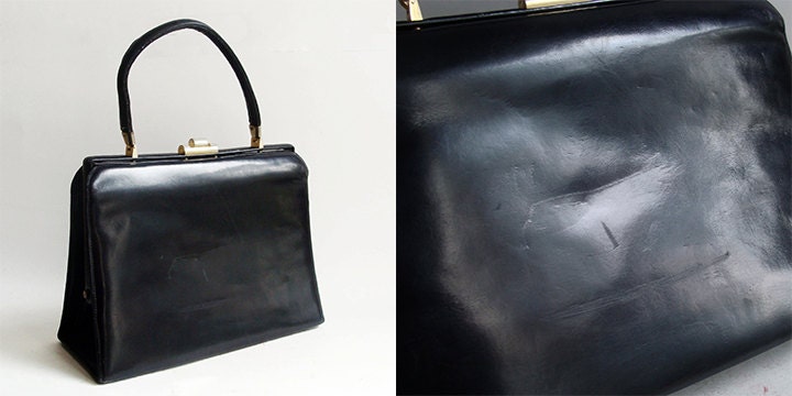 Gucci purse / vintage 1960s Gucci handbag / black leather