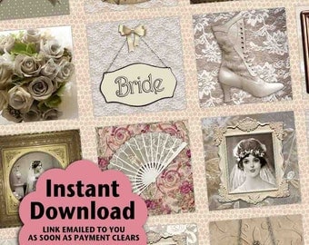I Thee Wed Vintage Printable Squares / Wedding / Bride - Printable INSTANT DOWNLOAD 1x1 Inch Square Tiles Digital JPG Collage Sheet