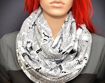 Infinity scarf with Black & White newspaper print