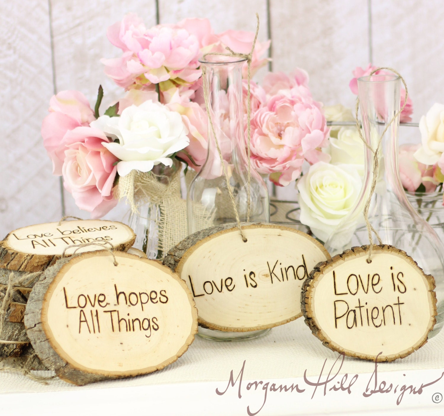 Rustic Tree Slice Wedding Signs Love Is Patient by braggingbags