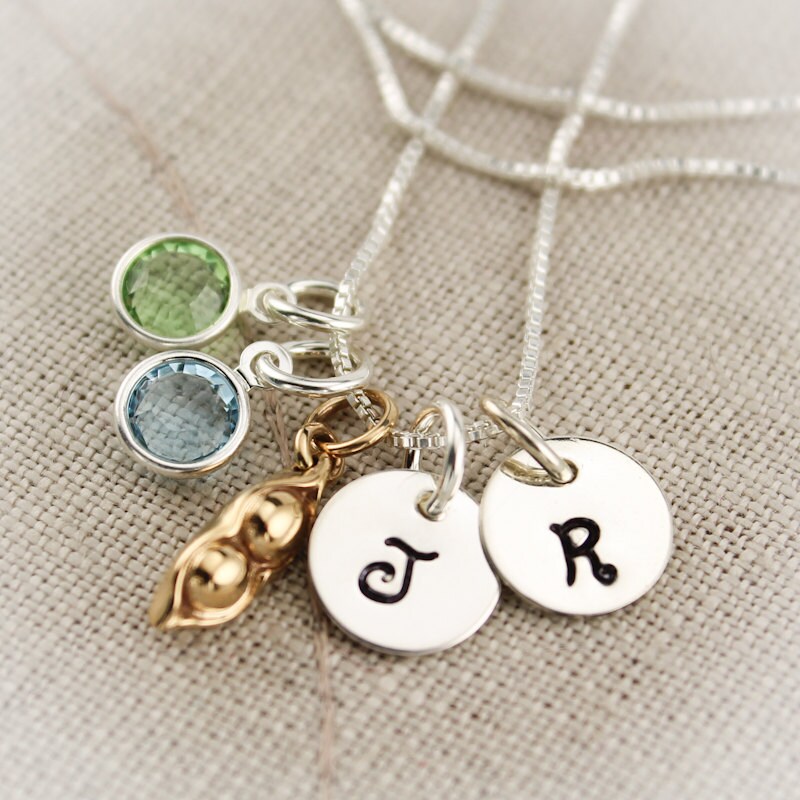 Two Peas in a Pod Necklace Personalized Sterling Silver and