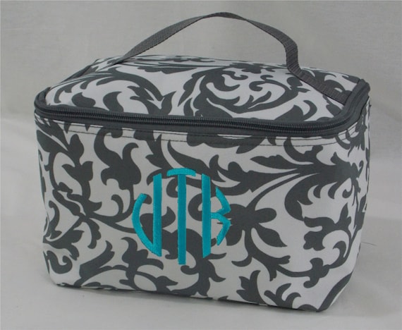 Personalized Cosmetic Case Grey and White Floral