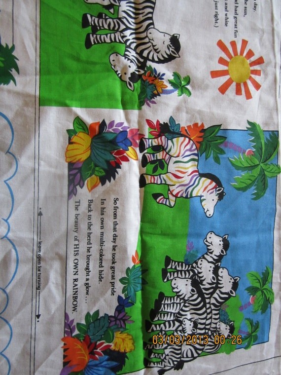 RAINBOW ZEBRA Fabric Panel Soft BOOK Animals