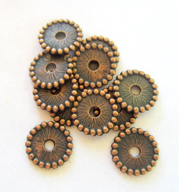 40 Copper spacer Beads flat round jewelry by GatheringSplendor