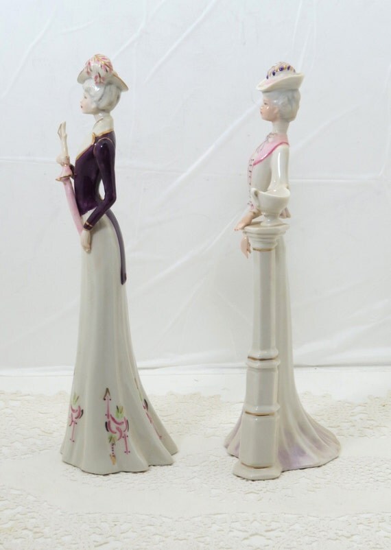 Pair of Hand Painted Porcelain Victorian Lady Figurines