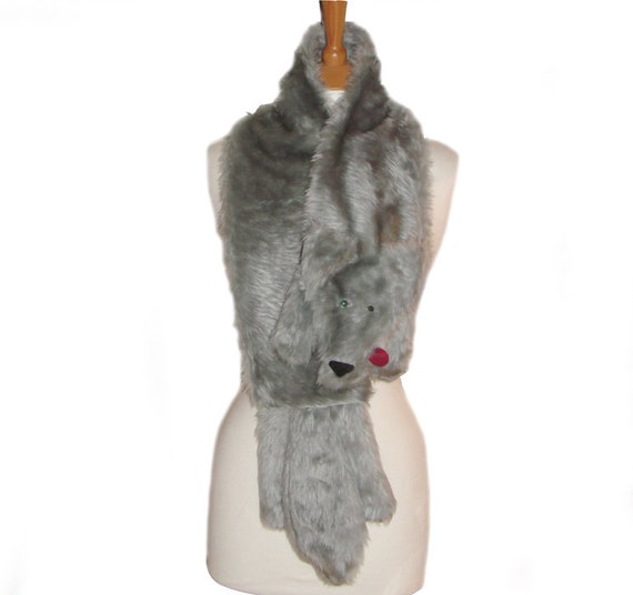 Plush Fun Fox Stole grey silver faux fur animal scarf choose