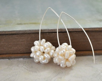 IVORY - cream seed pearl sterling silver earrings