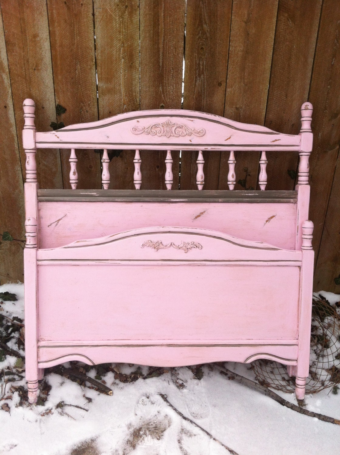 SALE Shabby Chic Pink Twin Bed by Antique2Chic on Etsy