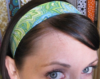 Green and Light Blue Paisley- Stay Put Headband