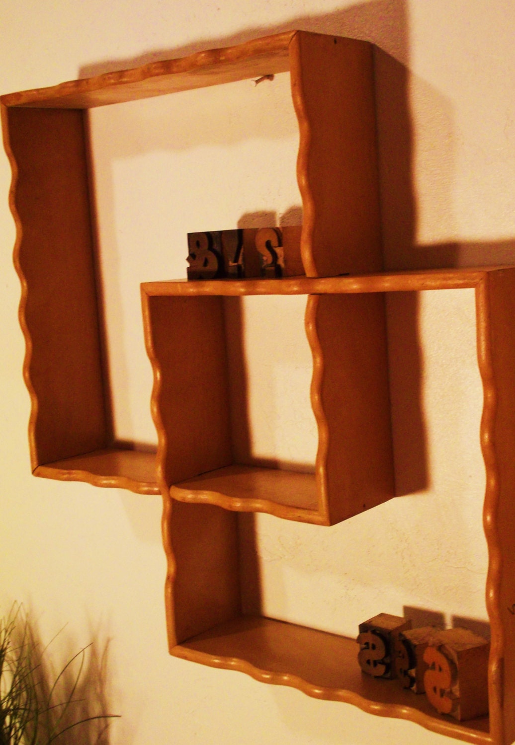 Mid Century Modern Square Wood Interlocking Wall Shelf