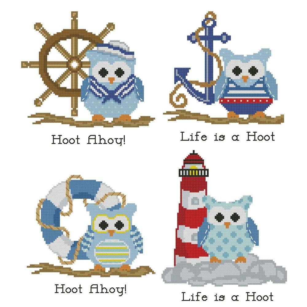 Hooties Nautical Collection Cross Stitch Pattern PDF