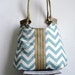 Handbag Blue chevron carry all shoulder bag with burlap