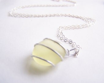 Sea Glass Bridesmaids sets - Citrus Yellow Necklace with Glass Pearl Option - Other Colors and Earrings Available - Weddings - seaside