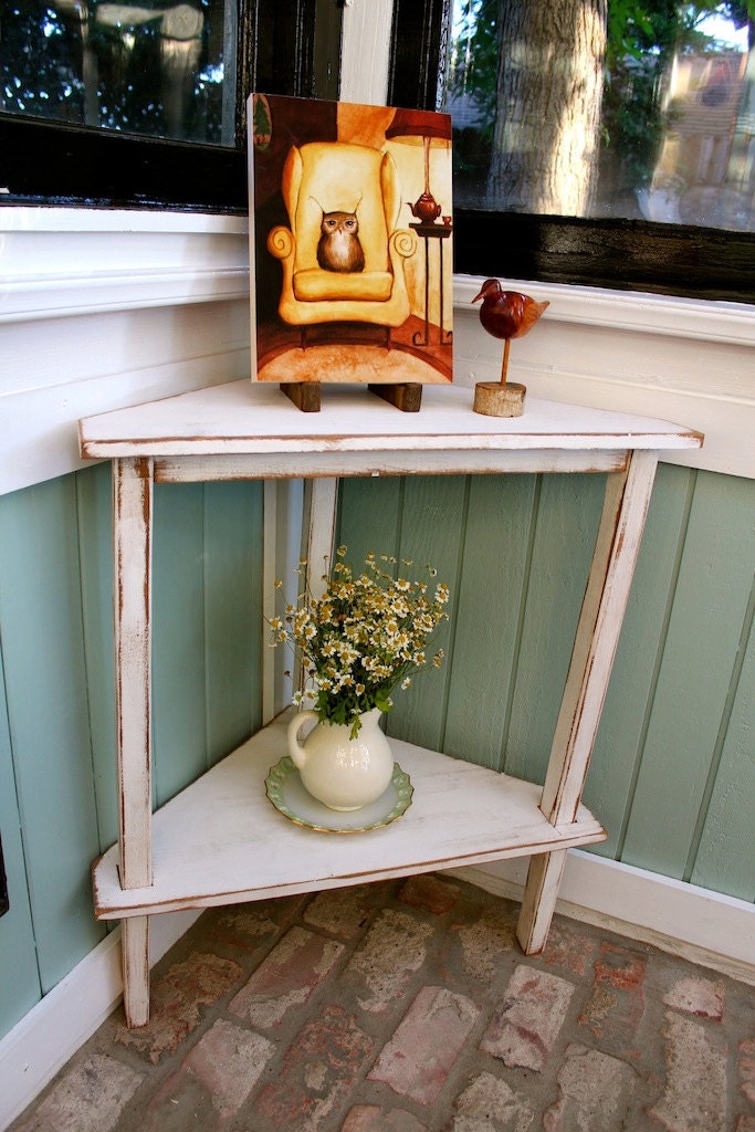 Rustic Home Decor Corner Table Wooden Distressed