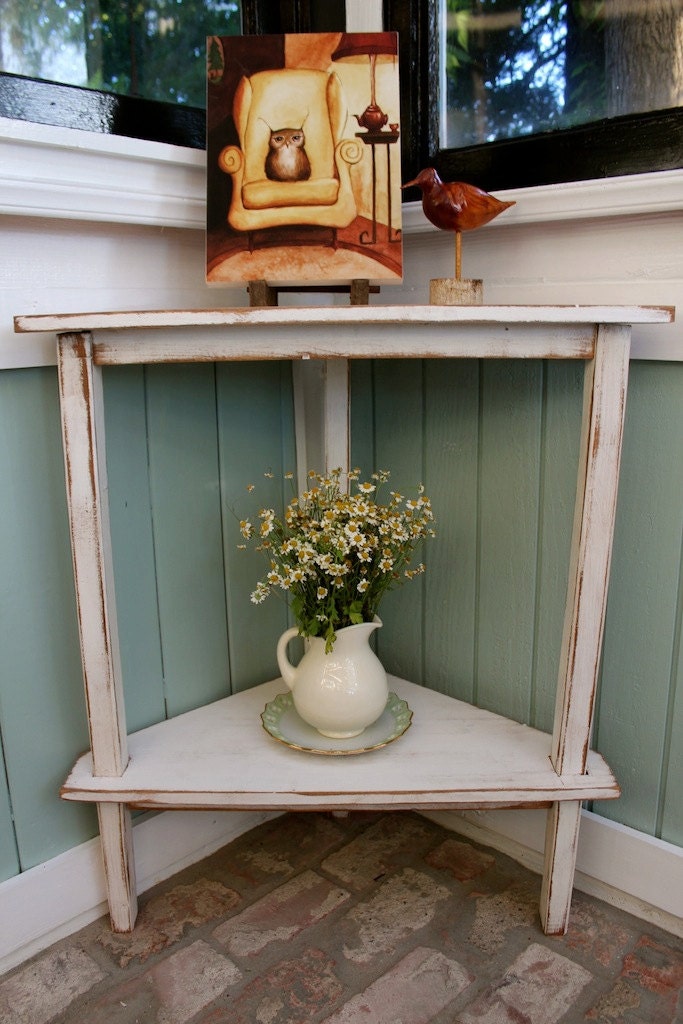Beach Cottage Decor Rustic Home Wooden Corner Table