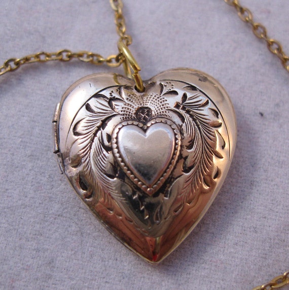 1920s Heart Locket Sterling 12K Gold Filled by BrightEyesTreasures