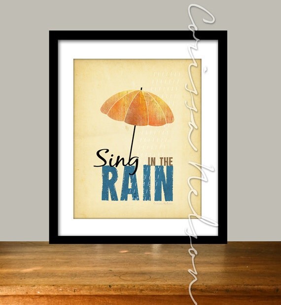 Sing in the Rain Umbrella Art Illustration 8x10 Printable
