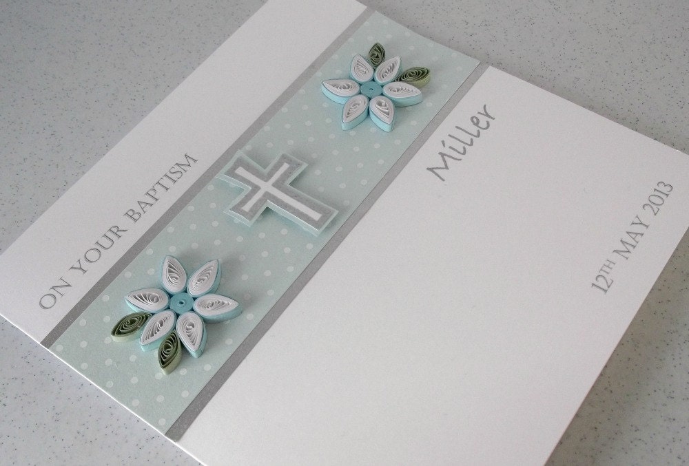 Handmade quilled Baptism or Christening card for a baby boy or