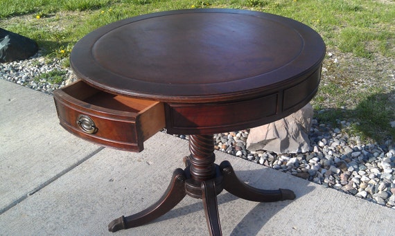 Antique Round Mahogany Drum Table 1930s RESERVED For ERIN Antique Round Mahogany Drum Table 1930s RESERVED For ERIN