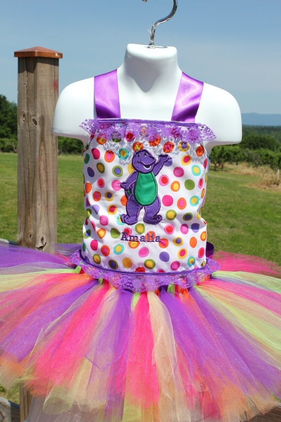 Colorful Barney Dinosaur corset tutu pageant Birthday party
