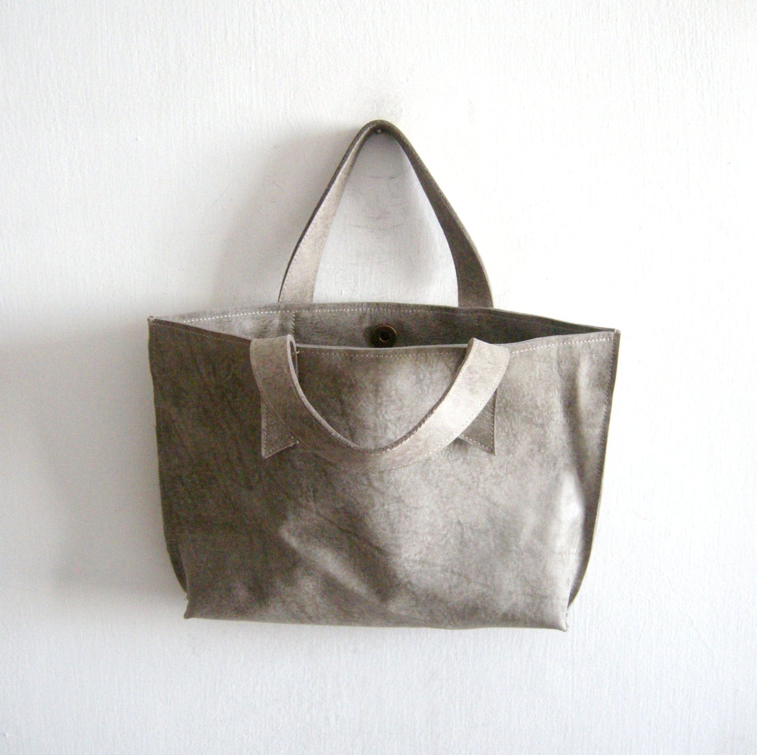 Leather hand bag , for every day use -Light gray – Etsy finds