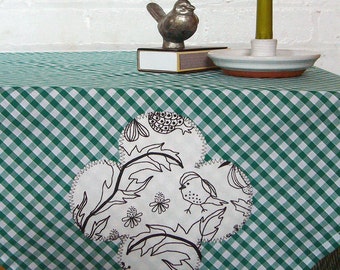 summer song green gingham appliqued square picnic tablecloth