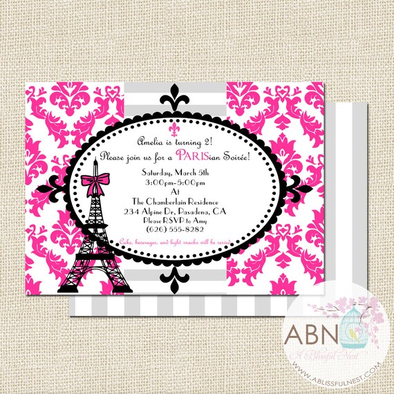 Paris Birthday Party Invitation - PRINTABLE Invitation - By A Blissful Nest Il_570xn
